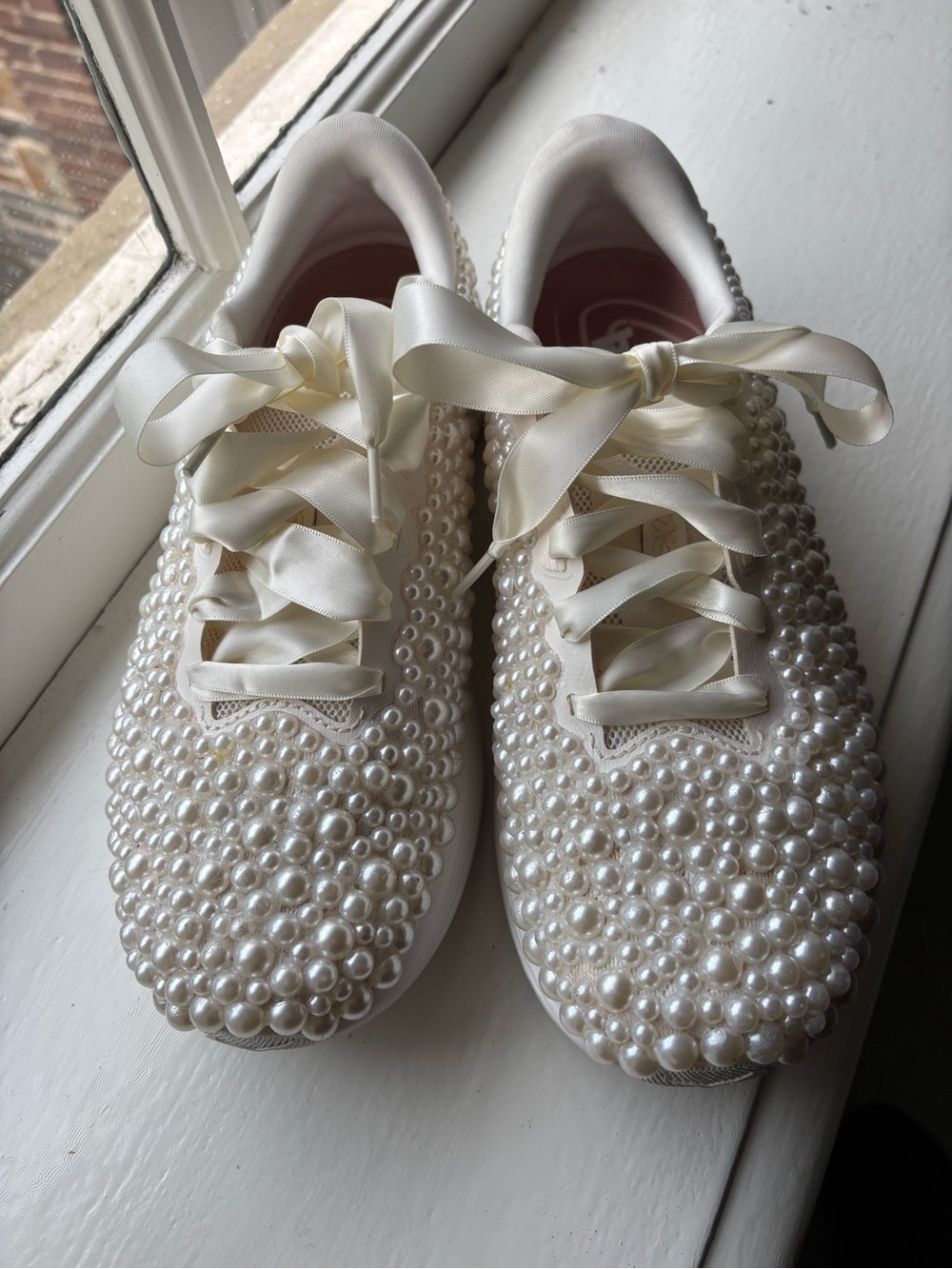 Hoka Pearl-Embellished Satin Lace Sneakers - Cream - Picture 10 of 13